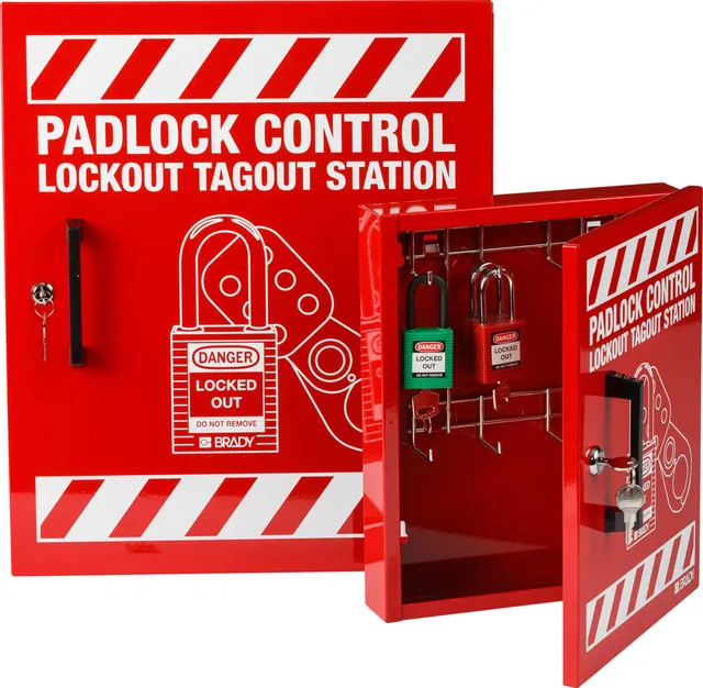 LOTO lås kontroll center Brady metal rød 