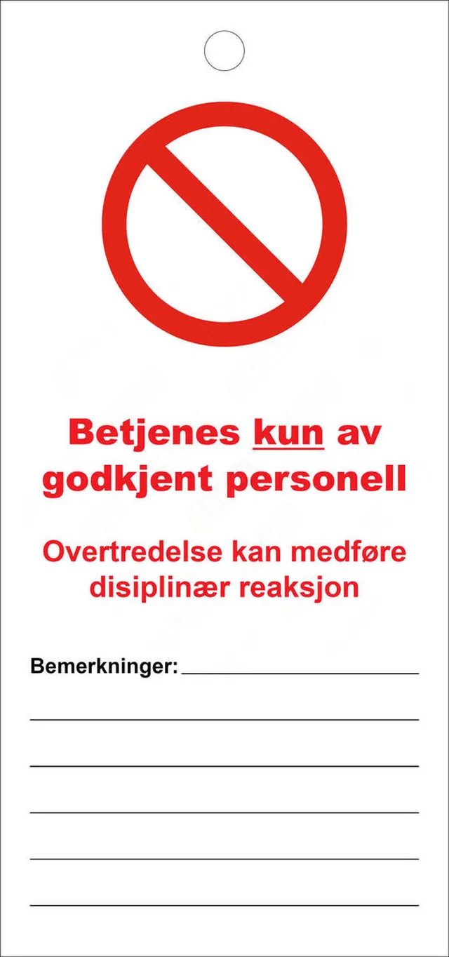 Tag Må ikke betjenes, hvit/rød 