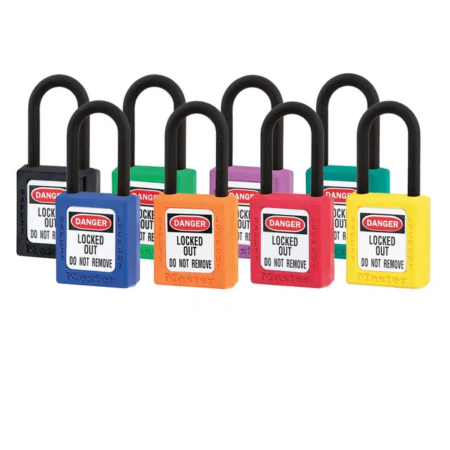 LOTO lås (38x38x6mm) "elektro" KD Masterlock hengelås, ulik nøkkel pr lås 