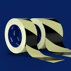 Reflekterende tape, gul/sort, 50mmx10m Diagonale striper
