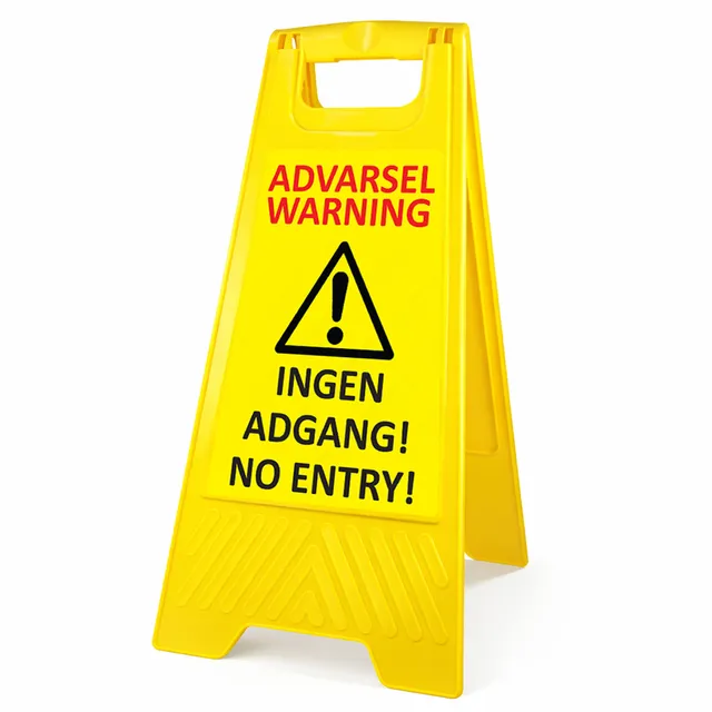 Varselpost gul, ingen adgang/no entry 600x300mm 