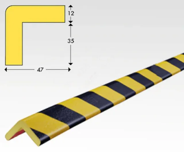 Kantbeskytter H sort/gul 45x45mmx1m Selvklebende vinkel, 35x35mm innvendig 