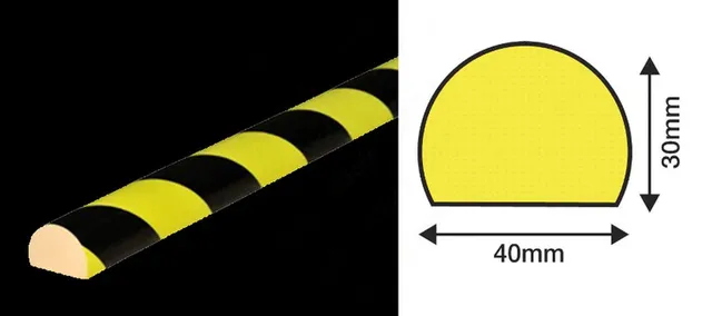 Kantbeskytter C sort/gul 40mmx1m Selvklebende halvsirkel 30x40mm (HxB) 