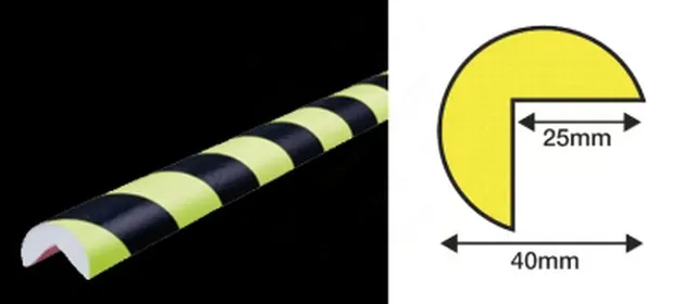 Kantbeskytter A sort/gul 40mmx1m Selvklebende halvmåne hjørne Ø25mmx2 