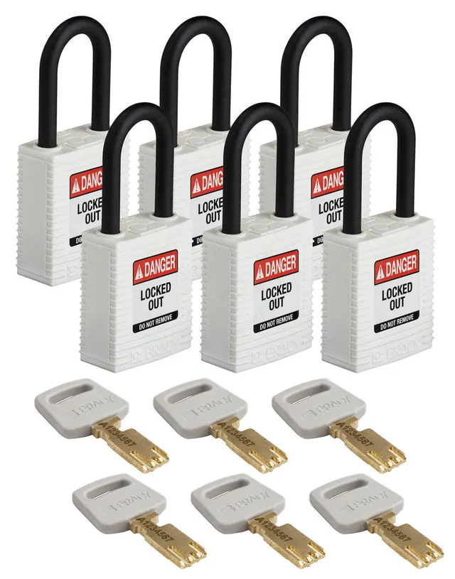 LOTO lås 6pk KA hvit Brady nylon 38x84 mm 