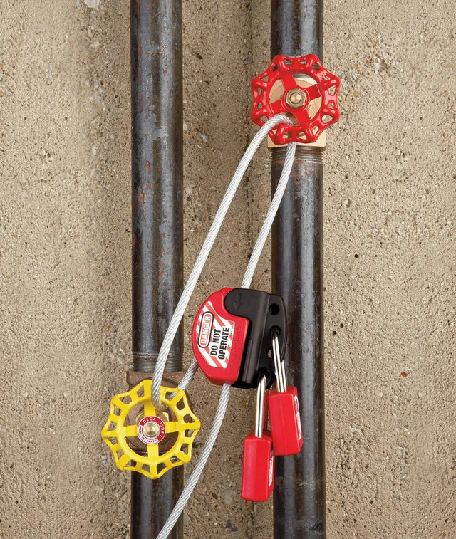 LOTO wire-lock 1,8 meter Masterlock plastbelagt stålwire 4 hull 