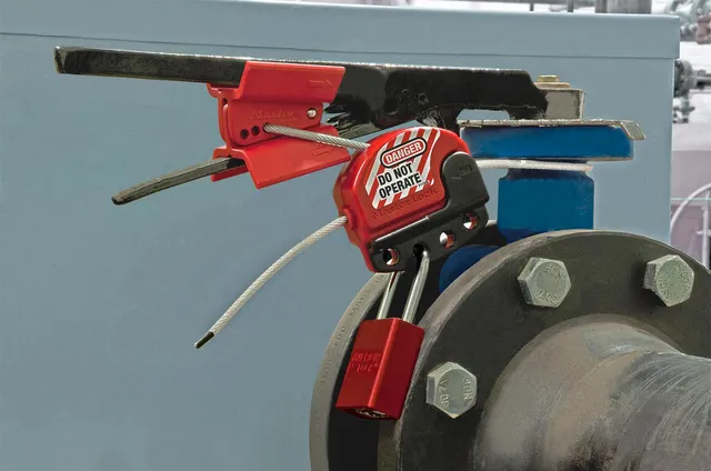 LOTO spjeldventil plast 33,5x49,5x54,2mm Masterlock spjeldventil universal rød 