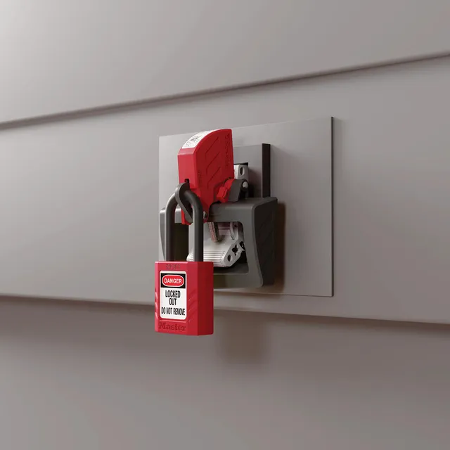 LOTO strømbryter effekt 480/600V large Masterlock circuit breaker rød/sort 