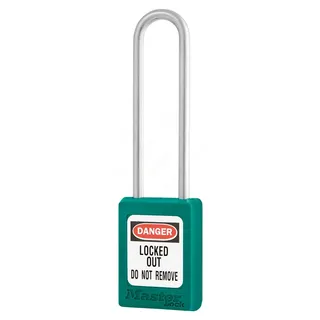 LOTO lås turkis (35x76x4,76) metal KD Masterlock lås, ulike nøkler lang bøyle