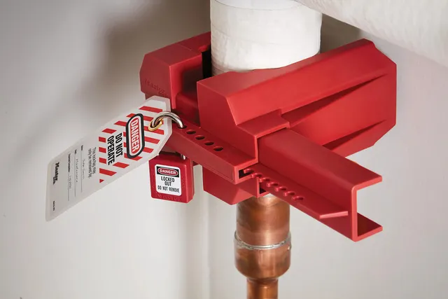 LOTO kuleventil lock 50-200 mm lukket Masterlock rød plast 