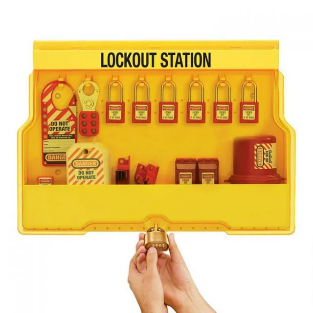 LOTO skap "Focus" plast med deksel Masterlock (H=390, B=550, D=100) gul 