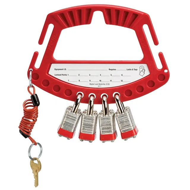 LOTO bærehåndtak for hengelåser Masterlock rød plast 