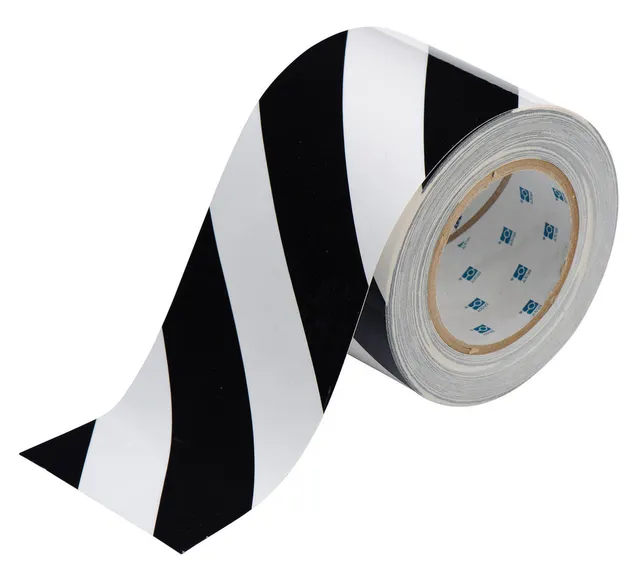 Gulvtape sterk, sort/hvit 101mm x 30m 