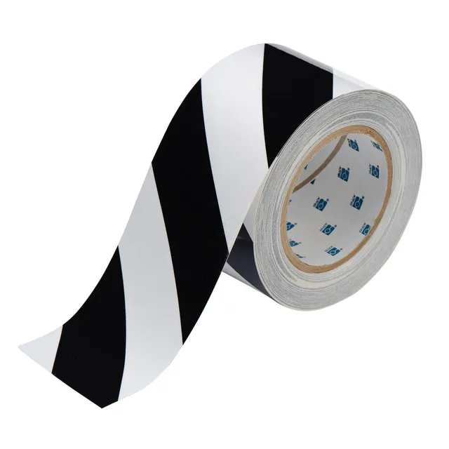 Gulvtape sterk, sort/hvit 76mm x 30m 
