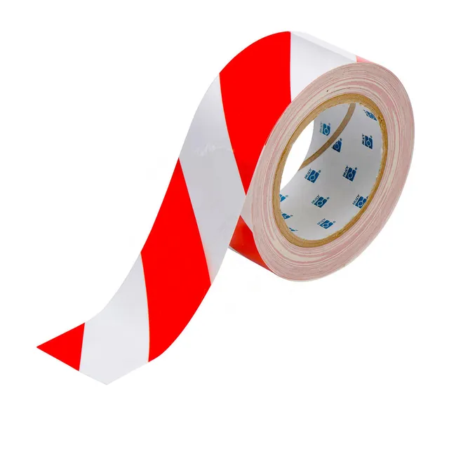 Gulvtape sterk, rød/hvit 50mm x 30m 