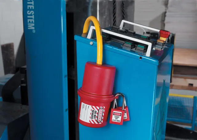 LOTO elektro sylinder rød Masterlock støpsel lockout Ø25 mm kabel 