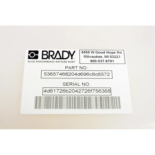 BRADY Matt Hvit Polyester 101,6x76,20mm Permanent, utendørs 
