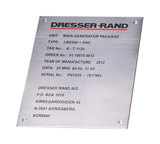 Gravert skilt, syrefast stål Overflate gravert med laser