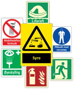 Stadardiserte skilt,  alle typer Varsel / Påbud / Nød / Brann / IMO