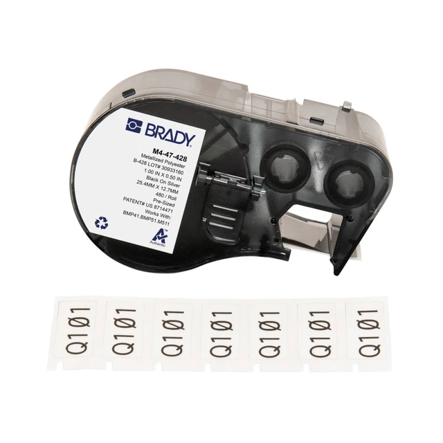 BRADY sort på lys grå Poly 25,4 x 12,7mm Metallisert polyester, 480 stk 