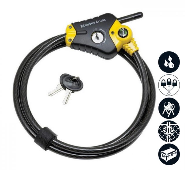 Wire-Lock stål m/lås (10mm x 1,8m) Masterlock wirelock justerbar 