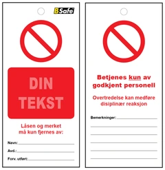 Tag spesial Din tekst hvit/rød 10pk Str. 75x160mm. inkl. strips