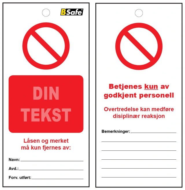 Tag spesial Din tekst hvit/rød 10pk Str. 75x160mm. inkl. strips 