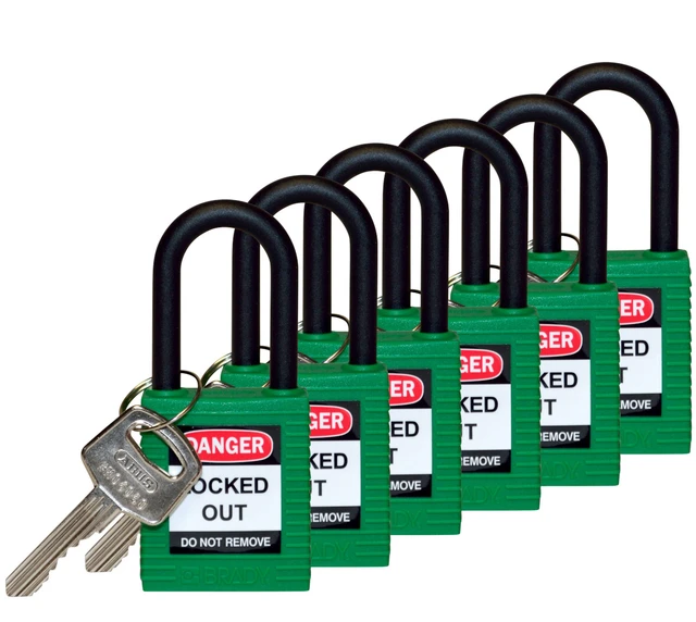 LOTO lås "elektro" KD 6pk Brady, 6,35mm nylon bøyle, 38mm høyde 