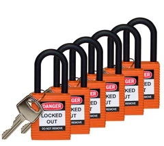 LOTO lås "elektro" KD 6pk Brady, 6,35mm nylon bøyle, 38mm høyde