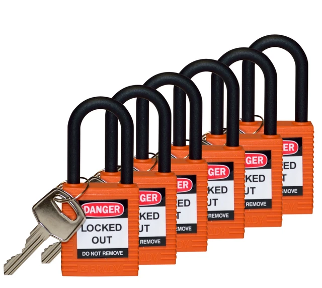 LOTO lås "elektro" KD 6pk Brady, 6,35mm nylon bøyle, 38mm høyde 