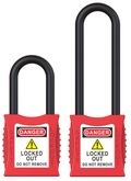 LOTO lås elektro rød 6,3mm nylonbøyle KD Økonomi, ulik nøkkel pr lås