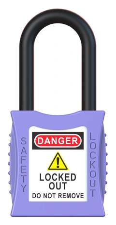 LOTO lås elektro lilla 38mm bøyleh. KD Økonomi, ulik nøkkel pr lås, 6,3mm bøyle