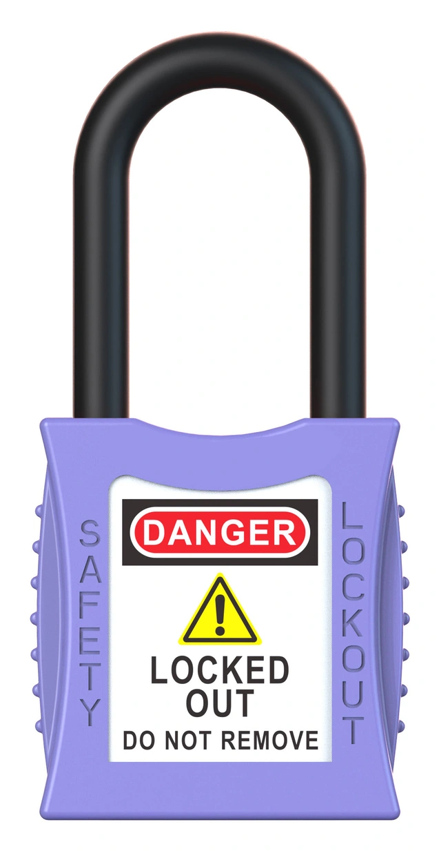 LOTO lås elektro lilla 38mm bøyleh. KD Økonomi, ulik nøkkel pr lås, 6,3mm bøyle 