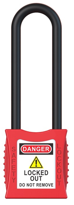 LOTO lås elektro rød 76mm bøylehøyde KD Økonomi, ulik nøkkel pr lås, 6,3mm bøyle
