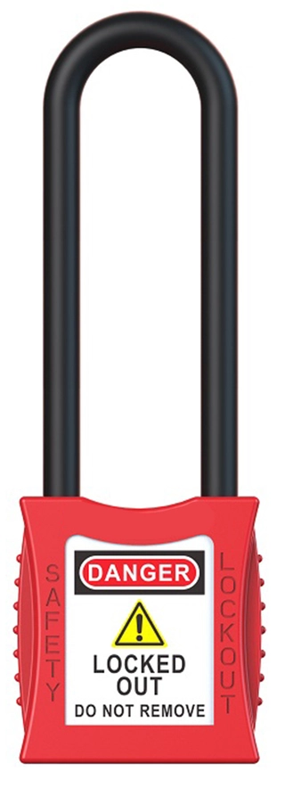 LOTO lås elektro rød 76mm bøylehøyde KD Økonomi, ulik nøkkel pr lås, 6,3mm bøyle