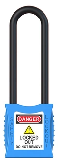 LOTO lås elektro blå 76mm bøylehøyde KD Økonomi, ulik nøkkel pr lås, 6,3mm bøyle