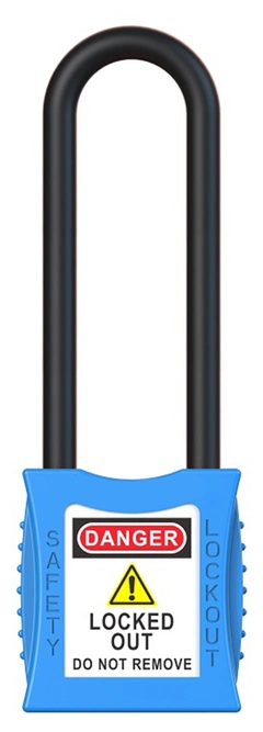LOTO lås elektro blå 76mm bøylehøyde KD Økonomi, ulik nøkkel pr lås, 6,3mm bøyle