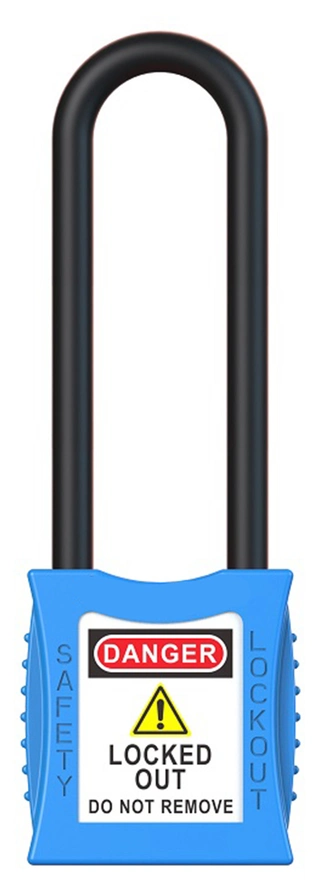 LOTO lås elektro blå 76mm bøylehøyde KD Økonomi, ulik nøkkel pr lås, 6,3mm bøyle