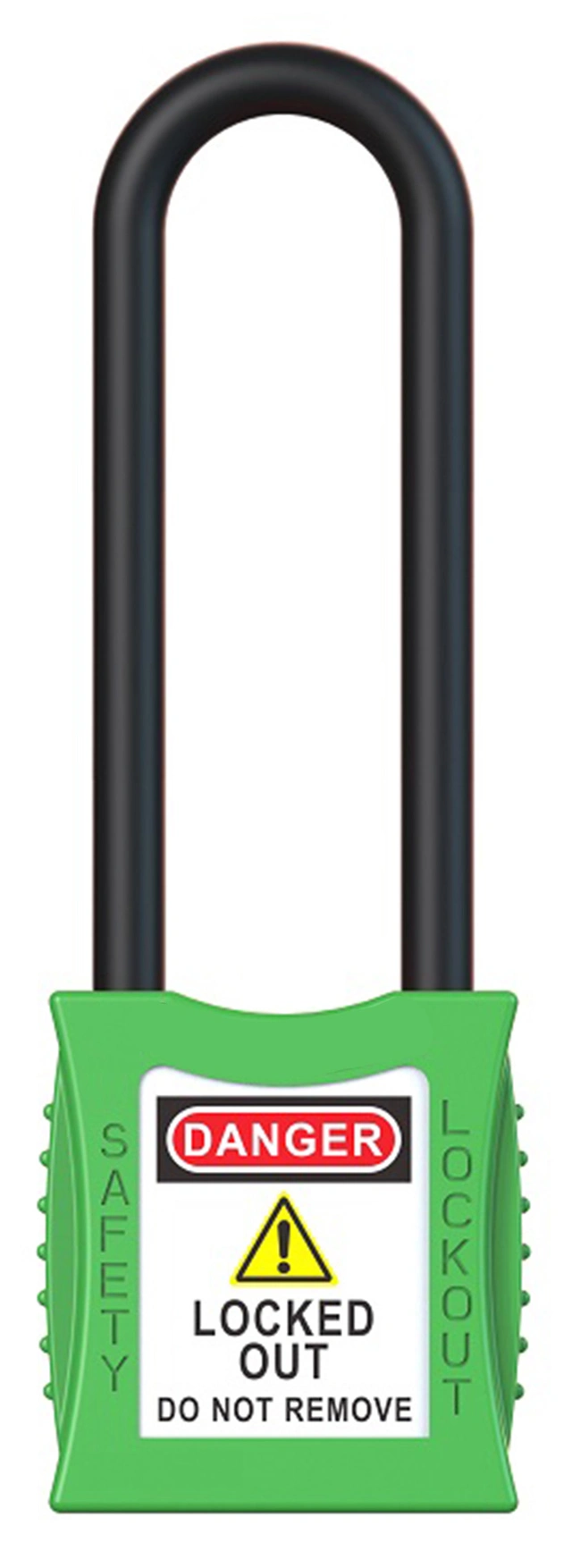 LOTO lås elektro grønn 76mm bøyleh. KD Økonomi, ulik nøkkel pr lås, 6,3mm bøyle 