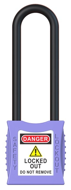 LOTO lås elektro lilla 76mm bøyleh. KD Økonomi, ulik nøkkel pr lås, 6,3mm bøyle