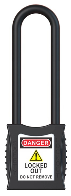 LOTO lås elektro sort 76mm bøylehøyde KD Økonomi, ulik nøkkel pr lås, 6,3mm bøyle