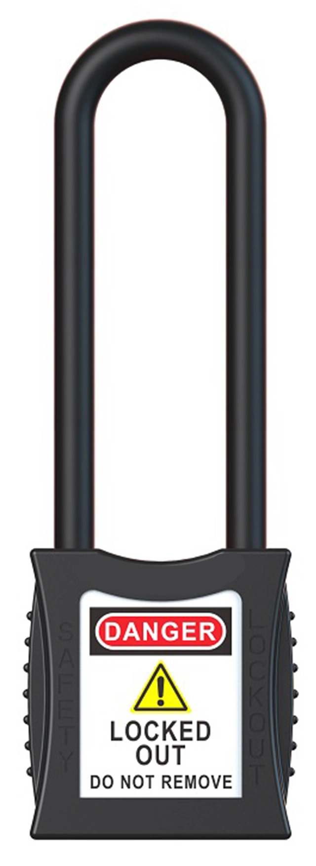 LOTO lås elektro sort 76mm bøylehøyde KD Økonomi, ulik nøkkel pr lås, 6,3mm bøyle 