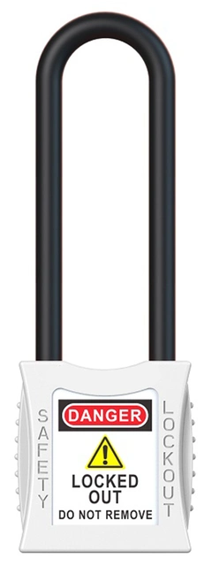 LOTO lås elektro hvit 76mm bøylehøyde KD Økonomi, ulik nøkkel pr lås, 6,3mm bøyle