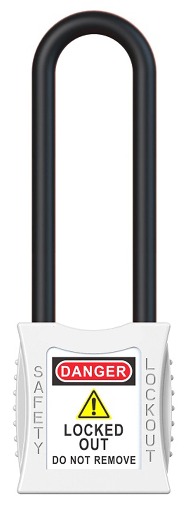LOTO lås elektro hvit 76mm bøylehøyde KD Økonomi, ulik nøkkel pr lås, 6,3mm bøyle 