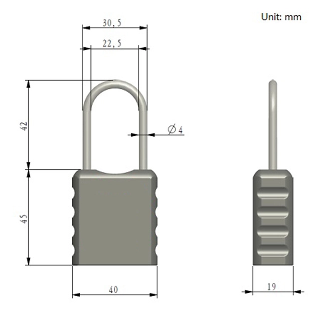 LOTO lås tynn bøyle 4mm metall KD Økonomi, ulik nøkkel pr lås, 38mm bøyleh 