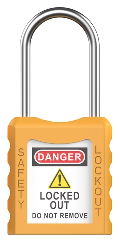 LOTO lås oransj tynn bøyle 4mm metall KD Økonomi, ulik nøkkel pr lås, 38mm bøyleh