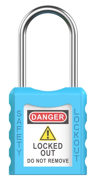 LOTO lås blå  tynn 4mm stålbøyle  KD Økonomi, ulik nøkkel pr lås, 38mm bøyleh