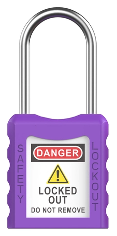 LOTO lås lilla tynn bøyle 4mm metall KD Økonomi, ulik nøkkel pr lås, 38mm bøyleh