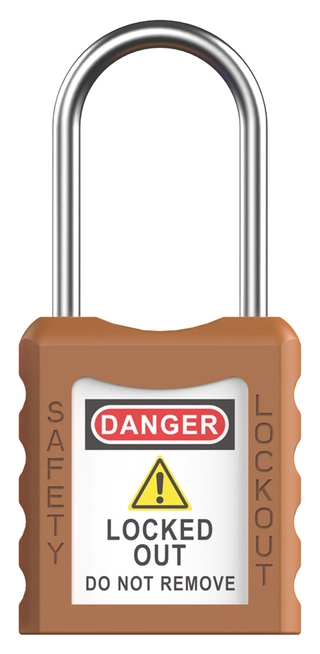 LOTO lås brun tynn bøyle 4mm metall KD Økonomi, ulik nøkkel pr lås, 38mm bøyleh 