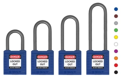LOTO lås kompakt 4,7mm stålbøyle KD Brady 6pk, tynn bøyle,ulik nøkkel pr lås